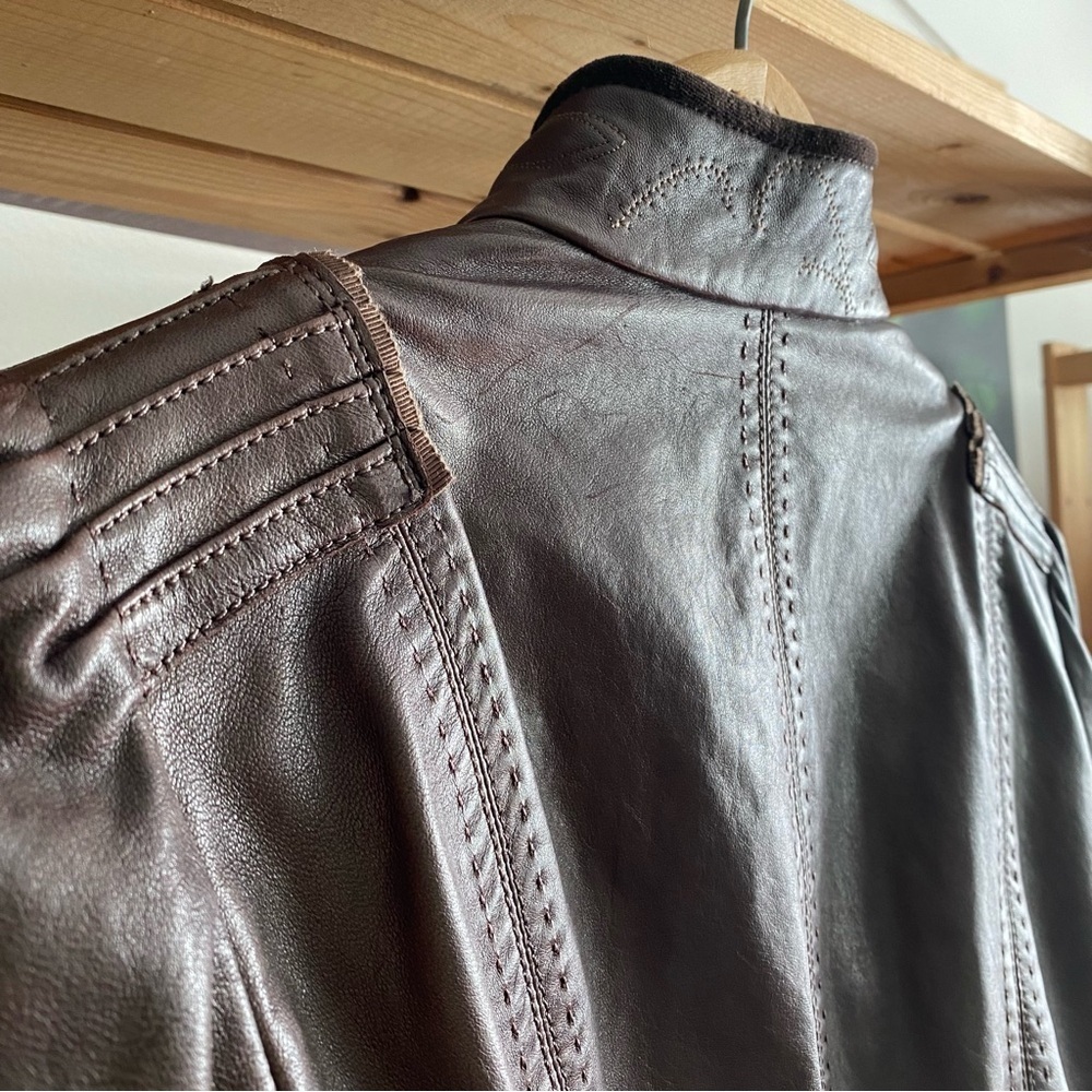Elie Tahari Brown Floral Embroidered Embellished Leather Moto Jacket - Picture 9 of 16